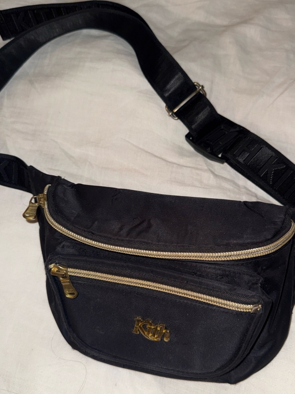 Kith Black Nylon Crossbody Waist Bag with Gold Zippers